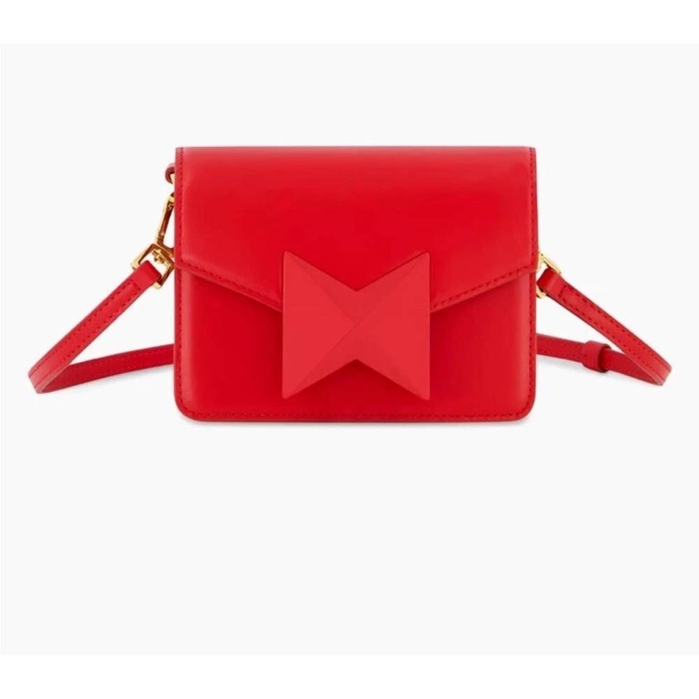 MAC DUGGAL Red Crossbody Bow-Accent Shoulder Bag 24k gold plated  hardware